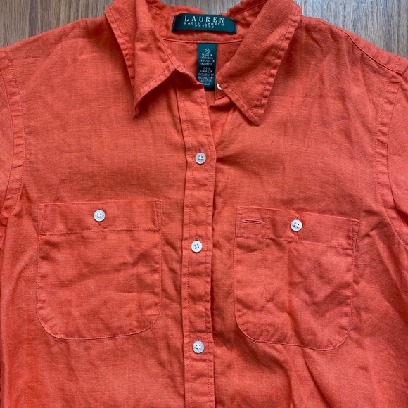 Ralph Lauren’s Petite Linen Orange Button Down - Picture 3 of 6